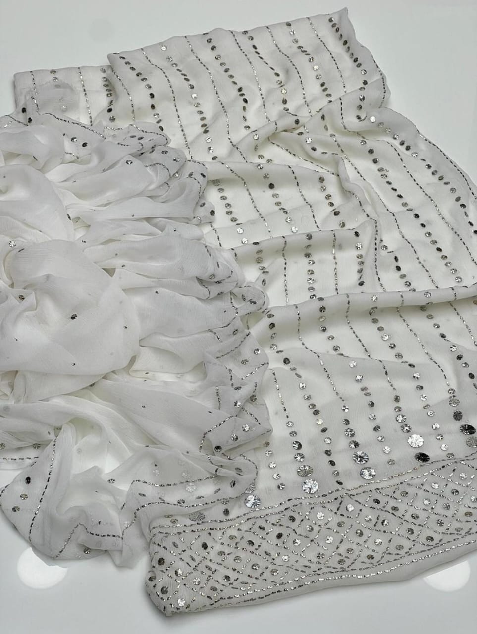 Handmade Button Mukesh Dress 4 Border Dupatta
