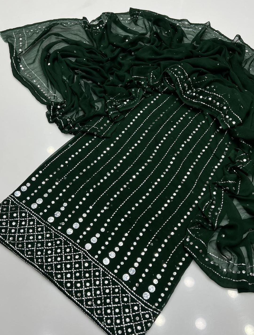 Handmade Button Mukesh Dress 4 Border Dupatta